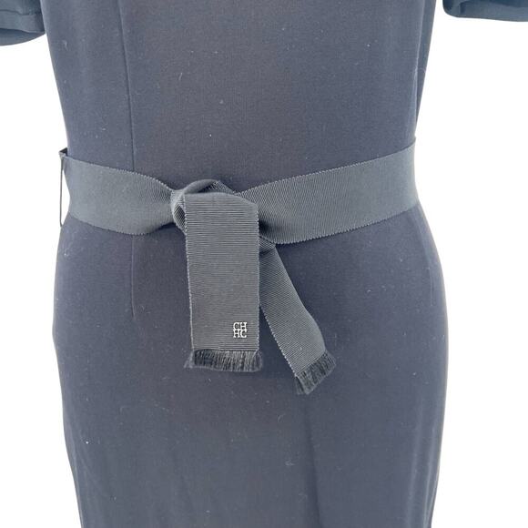CH Carolina Herrera Dress Short Sleeve Ruffle Flounce Hem Ribbon Belt‎ Black XS - Picture 4 of 14